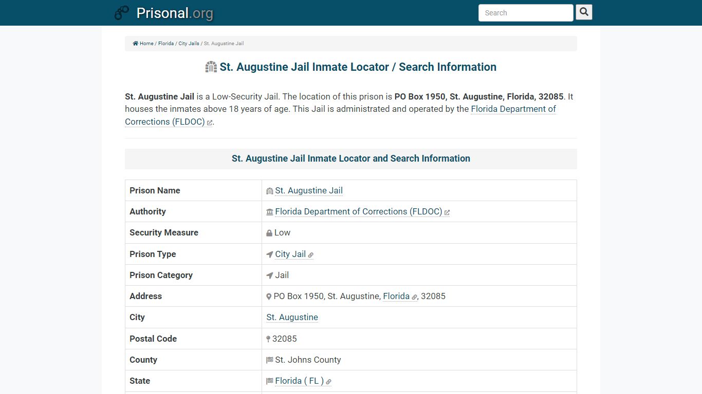 St. Augustine Jail-Inmate Locator/Search Info, Phone, Fax ...