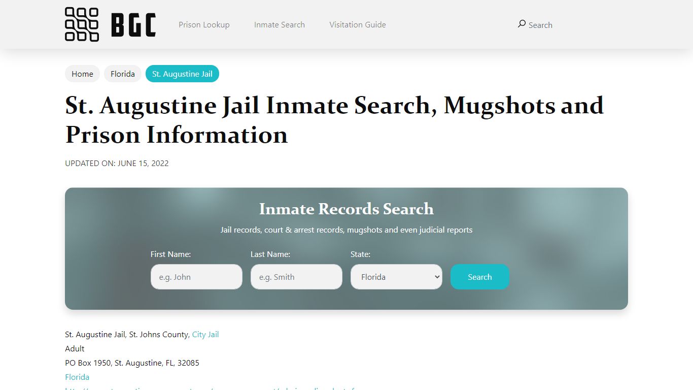 St. Augustine Jail Inmate Search, Mugshots, Visitation ...